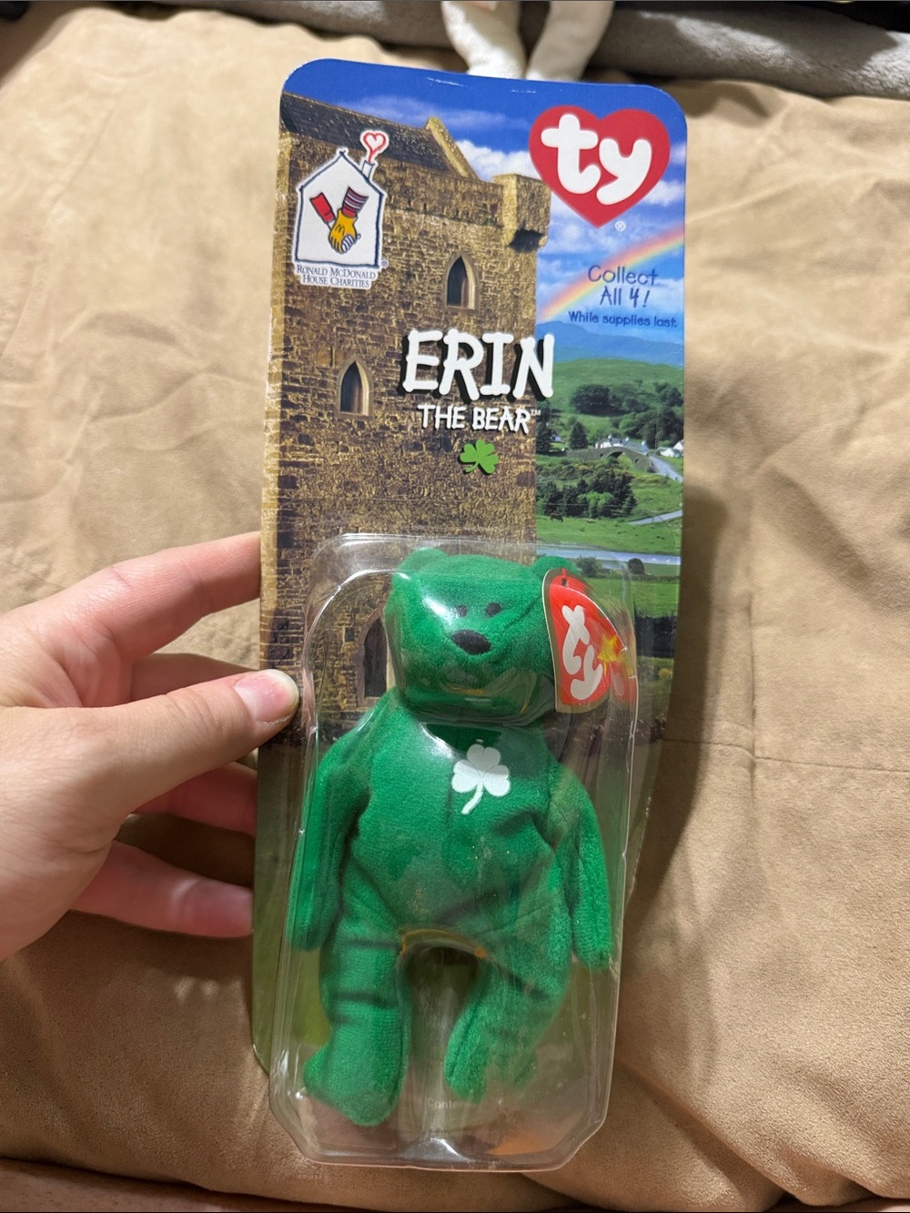 Ty Erin the Bear Green Plush with White Shamrock